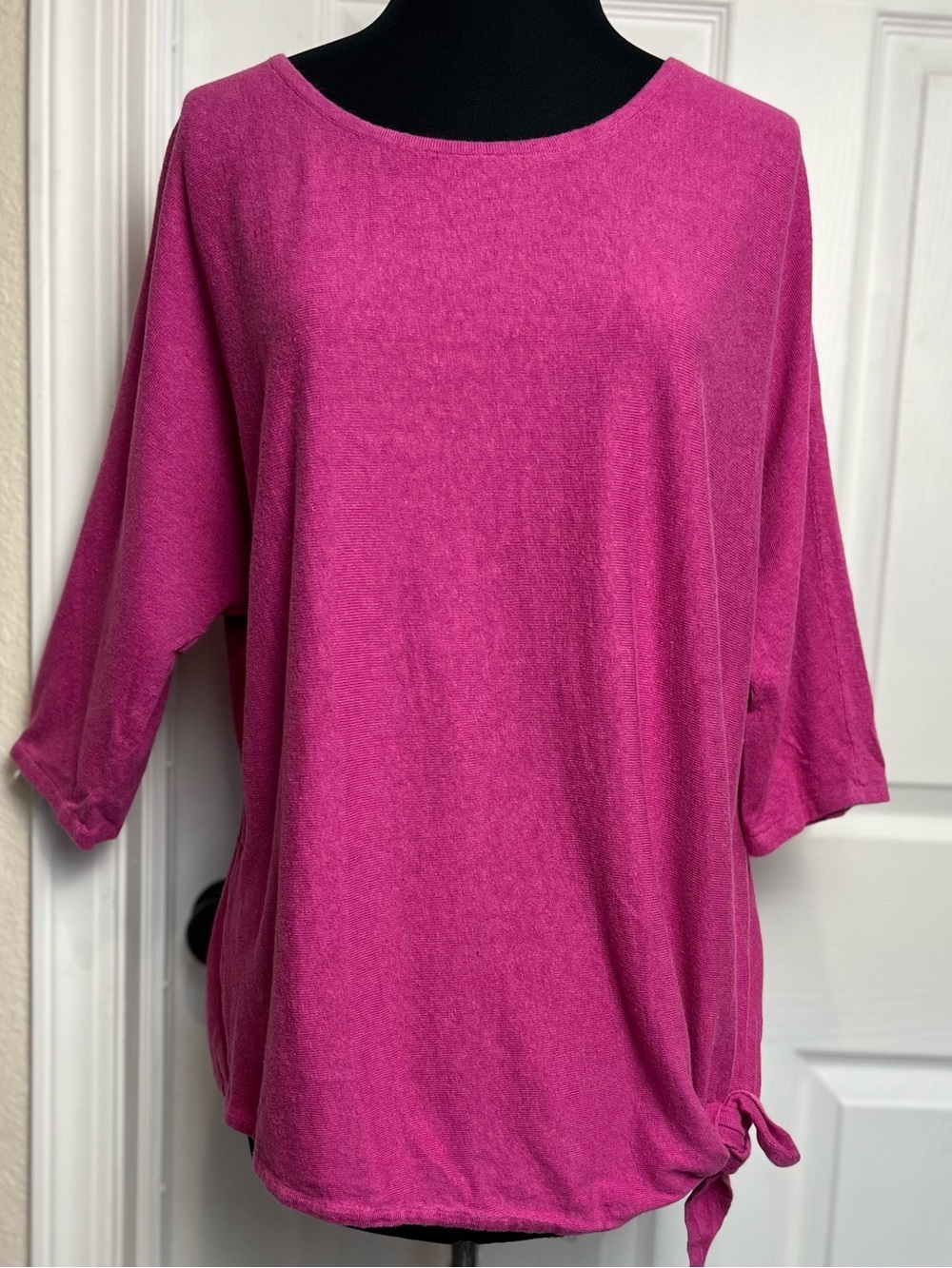 J. Jill | Pink Linen Blend Side Tie 3/4 Sleeve Pullover Top, XL